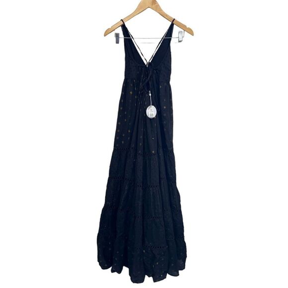 Anthropologie PQ Swim Maxi Dress Black Gold Size XS/S Shine Sleeveless NWT - Picture 3 of 10